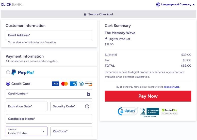 Secure checkout process for The Memory Wave digital purchase